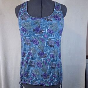 Free People Blue and Purple Floral Tank Top